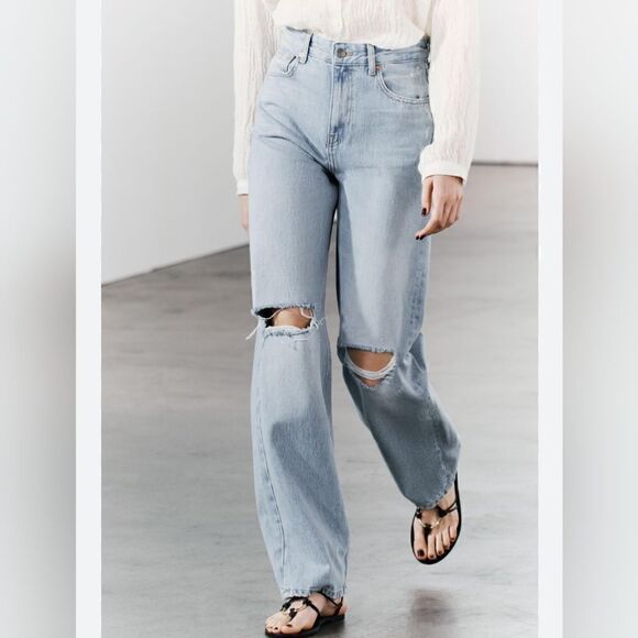 Zara distressed jeans denim light wash - Picture 1 of 6